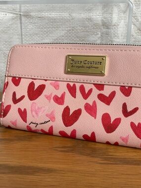 Juicy Couture Watercolor Heart Wallet Pink & Red Faux Leather, NWOT